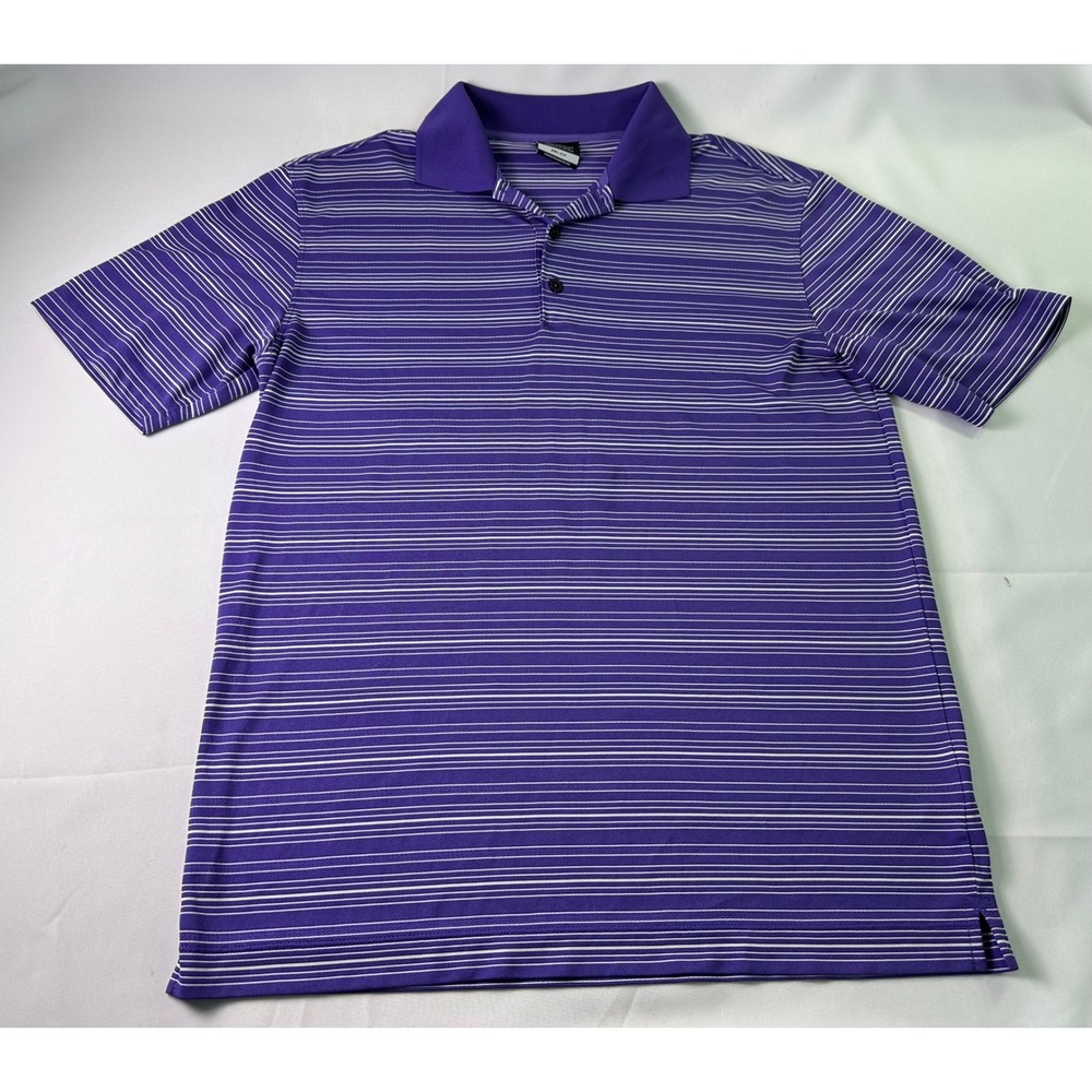 Nike Golf Dri Fit Purple White Stripe Polo Shirt Mens Size M Short Sleeve